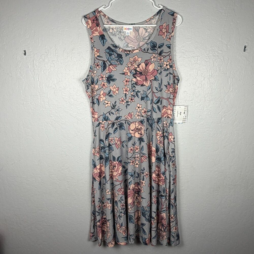 LuLaRoe Nicki Dress Women's XL Gray Pink Blue Floral Sleeveless Swing NWT - Picture 2 of 7